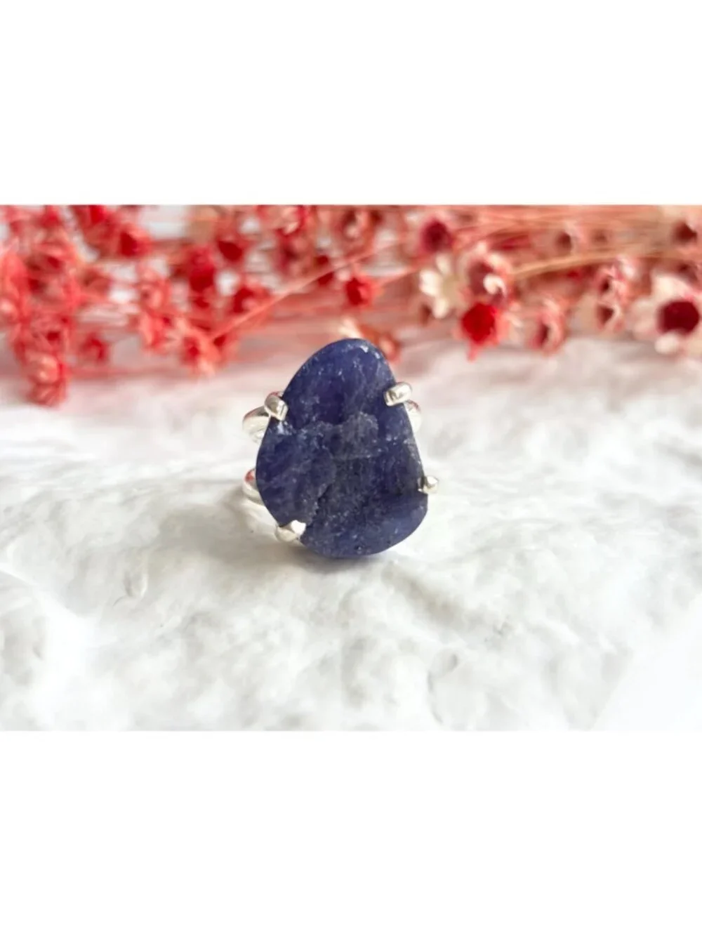 ARYA Rough Tanzanite Solitaire Gemstone Sterling Silver 925 Vintage Ring - sz 7
